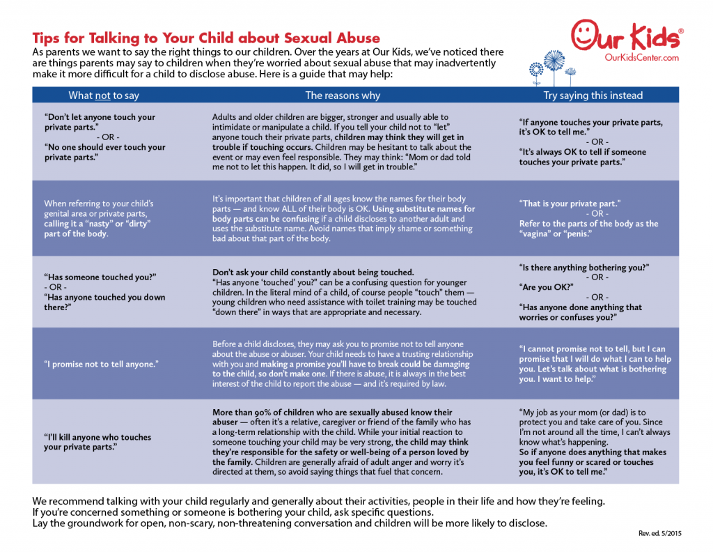 Tips for Talking to Your Kids about Sexual Abuse - Our Kids Center