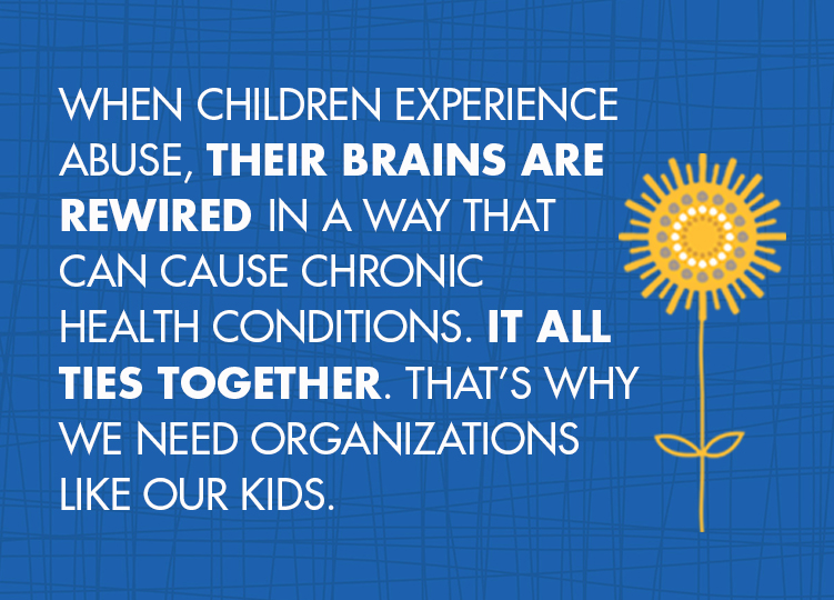 When children experience abuse, their brains are rewired in a way that can cause chronic health conditions. It all ties together. that’s why we need organizations like Our Kids.