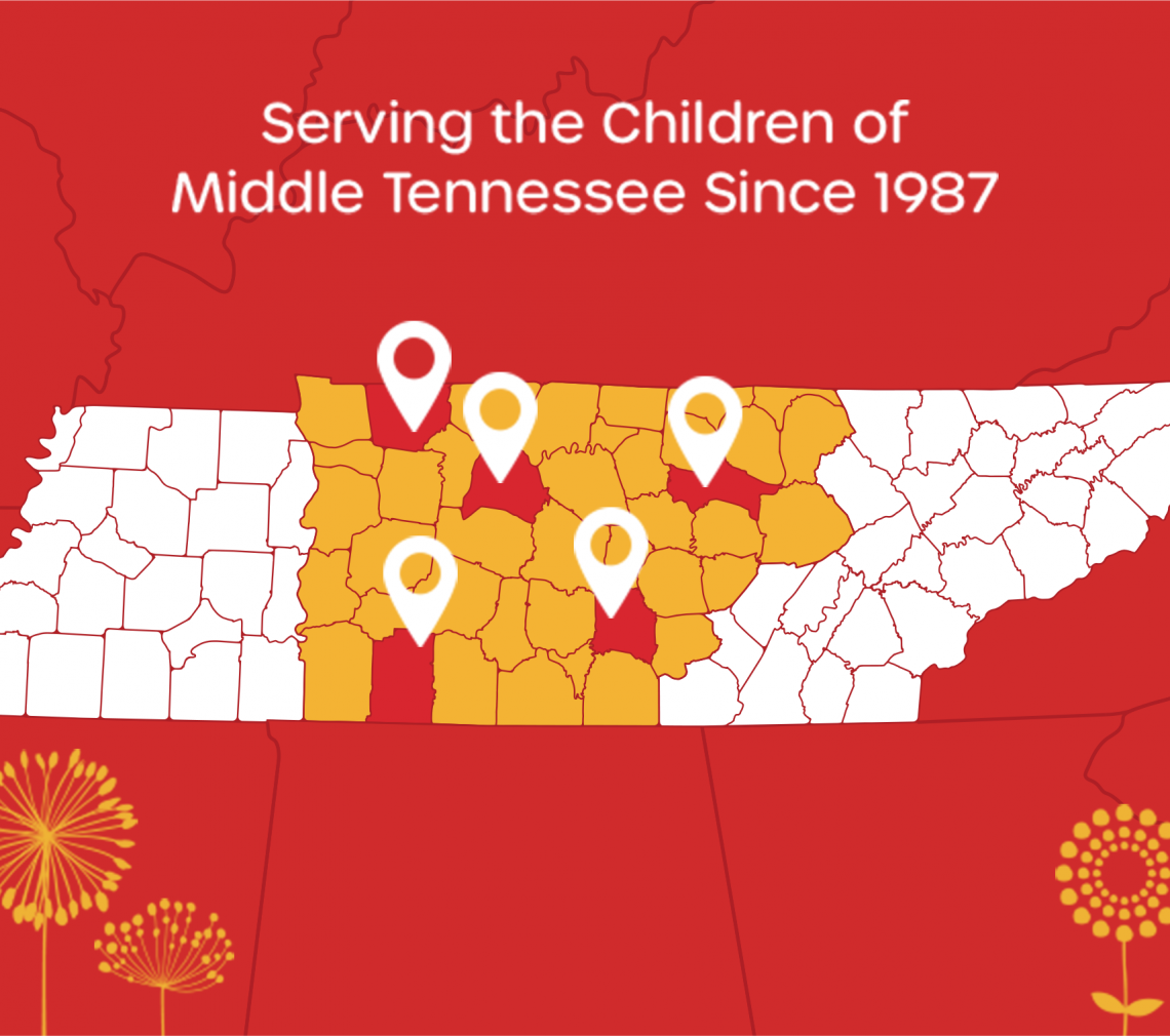 Map of locations in TN